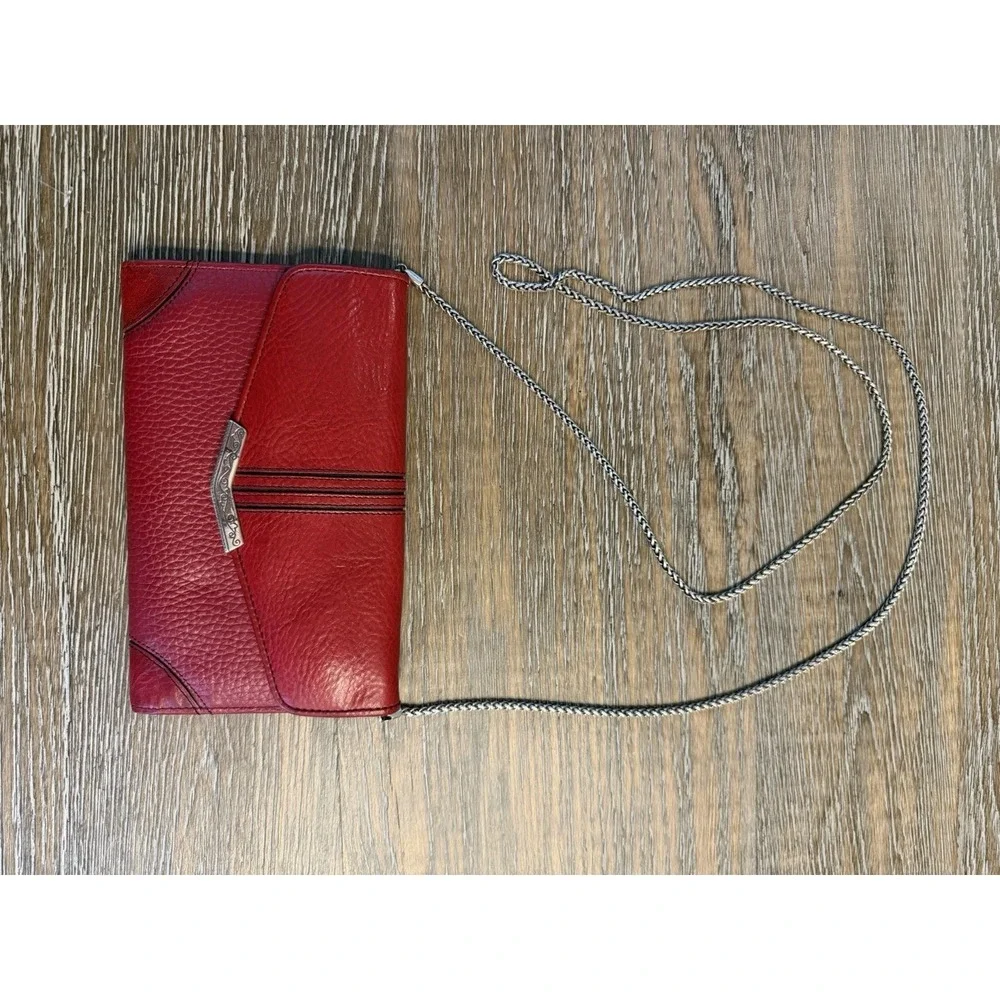 VTG  Brighton‎ Leather Chain Wallet Purse Red Crossbody Organizer EUC